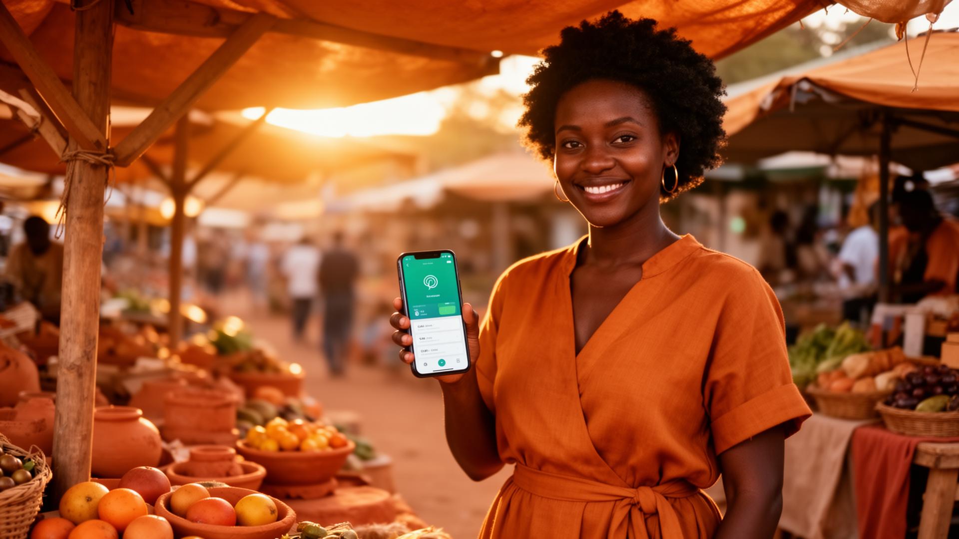 Entrepreneur at a market using the Cashat app